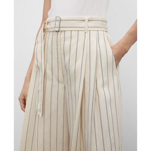 CLUB MONACO PANT STRIPED A-LINED HIGH WAISTED WIDE LEG CULOTTES CROP CREAM PANT - Picture 2 of 16